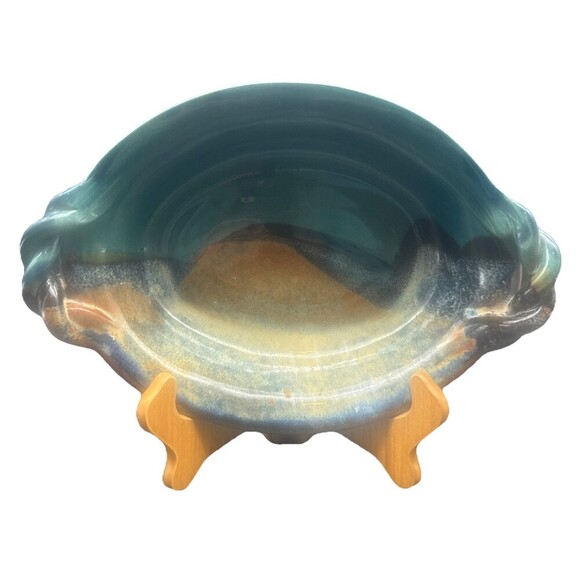 Susan Ammann Taos Twisted Rope Handle Glazed Art Pottery Oval Dish Signed 11” - Picture 2 of 10
